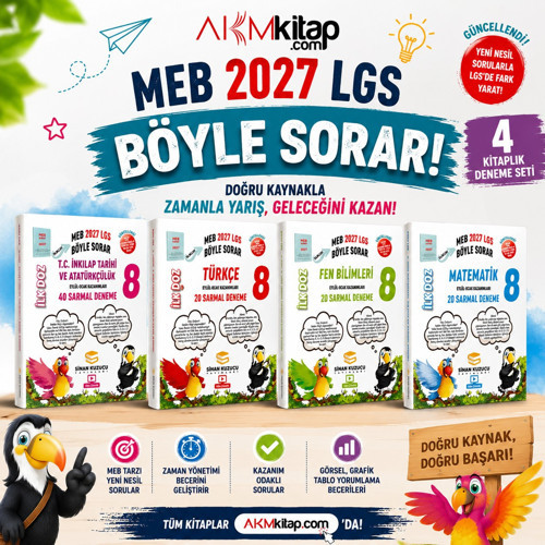 Sinan Kuzucu 2027 8. Sınıf Türkçe Matematik Fen Bilimleri ve İnkılap İLK Doz Deneme Seti 4 Kitap