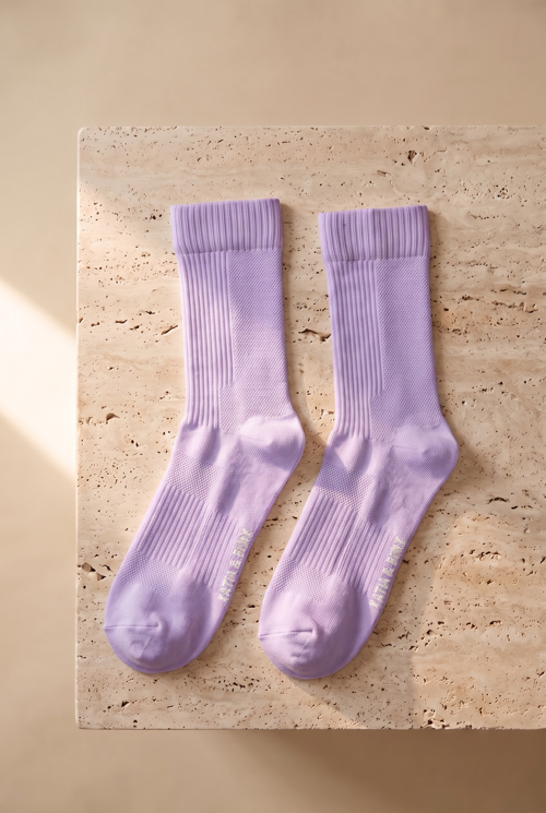 Unisex 2'li Örgü File Soket Çorap Lila-Pembe