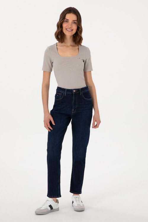 Kadın Mavi Mom High Waist Fit Jean Pantolon 50308353-DN0022