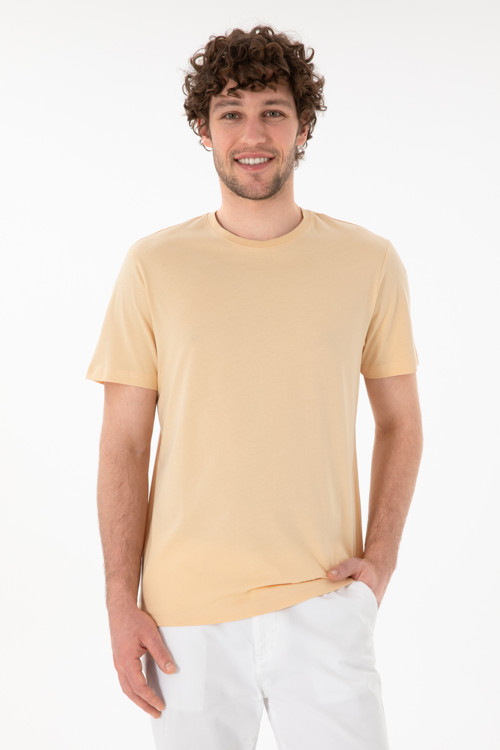 Erkek Regular Fit Bisiklet Yaka Bej Basic Tişört 50305928-VR011
