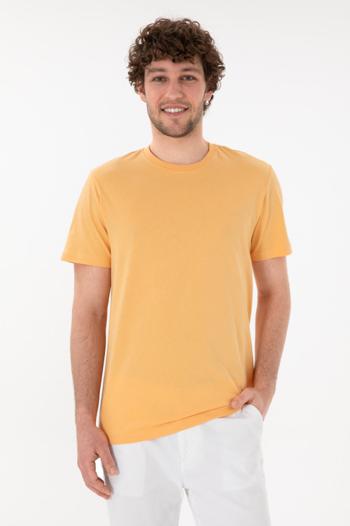Erkek Regular Fit Bisiklet Yaka Turuncu Basic Tişört 50305928-VR202