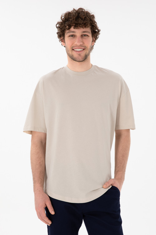 Erkek Long Fit Bisiklet Yaka Taş Basic Tişört 50305988-VR049