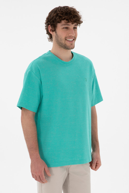 Erkek Comfort Fit Bisiklet Yaka Mint Jakarlı İnterlok Tişört 50308448-VR090