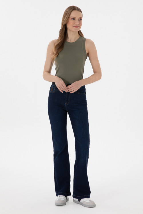 Kadın Koyu Mavi Slim Flare Fit Jean Pantolon 50308349-DN0023