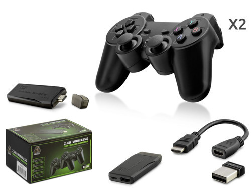 Retro Oyun Stick Hdmi Çift Gamepad Seti 2.4G Kablosuz - Siyah HD327