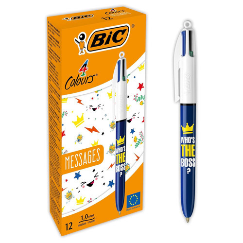 BIC 4 Colours Message Tükenmez Kalem 12'Li Kutu, 1.0mm Uç, Tek Kalemde Mavi, Kırmızı, Yeşil ve Siyah