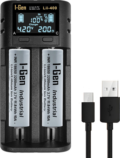 G232 18650 10A Şarjlı Pil 3.7V 3200 Mah 2 Li Paket + 2 Li Pil Şarj Aleti (Li400)