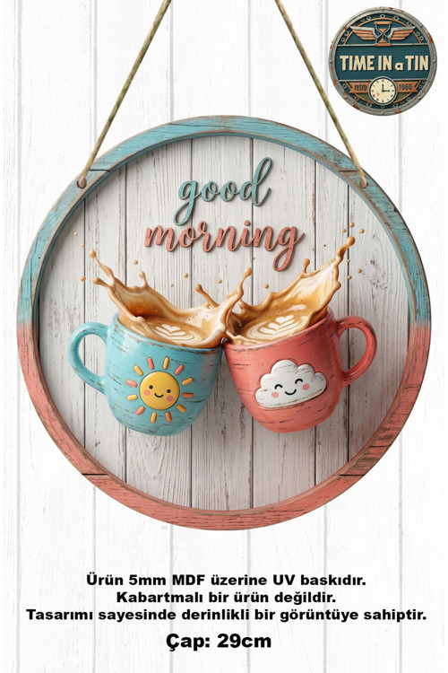 Ahşap Görünümlü 3D Etkili "Good Morning" Kahve Temalı Mutfak Ve Duvar Süsü - Mdf (29 Cm)