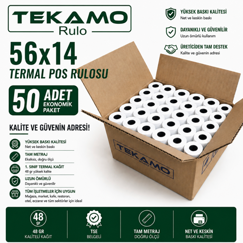 56x14 Termal Yazar Kasa Pos Rulosu ( 50 Adet ) 5 Paket