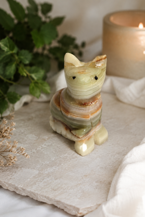 Doğal Taş Oniks Kedi Biblo 3 inç - El Yapımı Dekoratif Kedi Figürü – Hediyelik