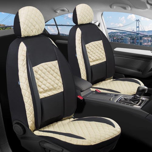 Fiat Linea Dynamic Plus Deri Detaylı Oto Koltuk Kılıfı Ön Arka Set Alpine Siyah Bej ŞHN
