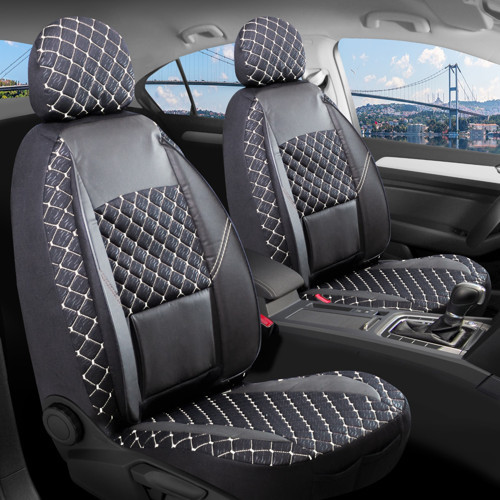 Renault Captur Deri Detaylı Oto Koltuk Kılıfı Ön Arka Set Alpine Siyah Beyaz ŞHN