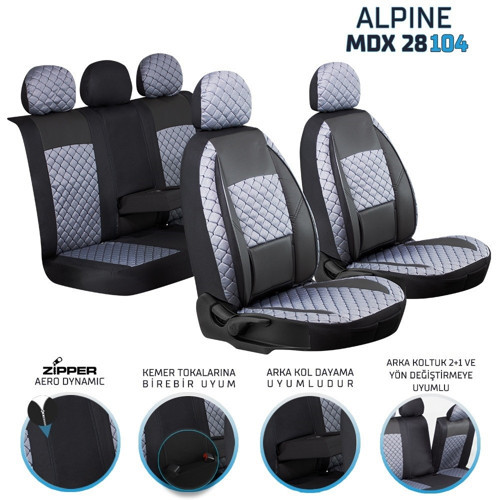 Peugeot 2008 Deri Detaylı Oto Koltuk Kılıfı Ön Arka Set Alpine Siyah Füme ŞHN