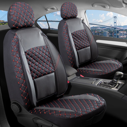BMW 3 Serisi 335i Deri Detaylı Oto Koltuk Kılıfı Ön Arka Set Alpine Siyah Kırmızı ŞHN
