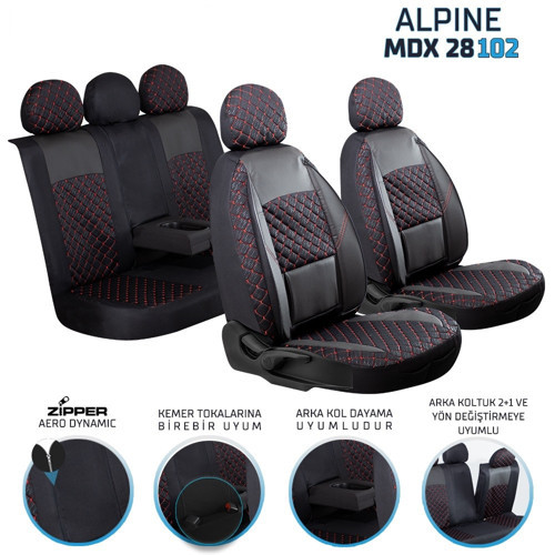 Suzuki Wagon R Deri Detaylı Oto Koltuk Kılıfı Ön Arka Set Alpine Siyah Kırmızı ŞHN