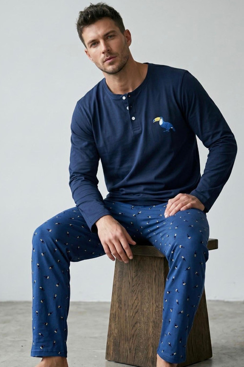Düğmeli Uzun Kollu Pamuklu Örme Pijama Takım7920