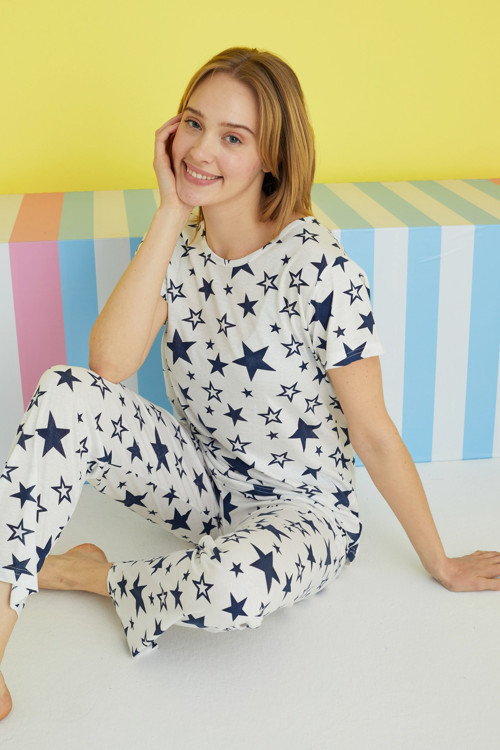 Kalp Desenli Örme Pijama Takımı