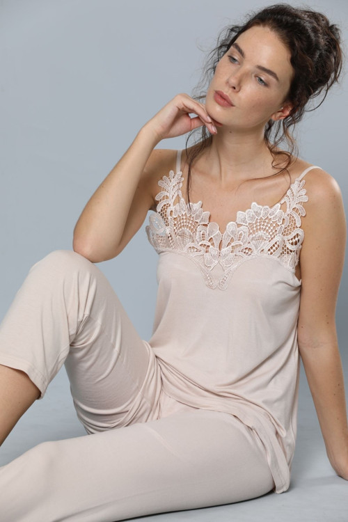 Ip Askılı Dantel Detaylı Viskon Pijama Takım