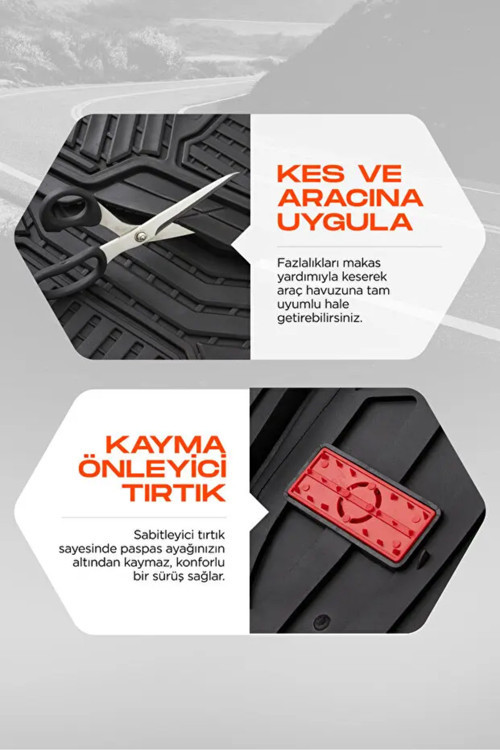 Chevrolet Cruze Sedan 2015 Uyumlu 3 Cm Havuzlu 5 Parça Set 4D Paspas Takımı Siyah