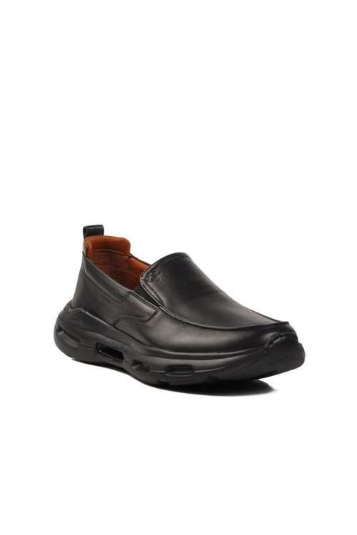 Siyah Hakiki Deri Yan Lastikli Erkek Günlük Ayakkabı Loafer 152-21399 M