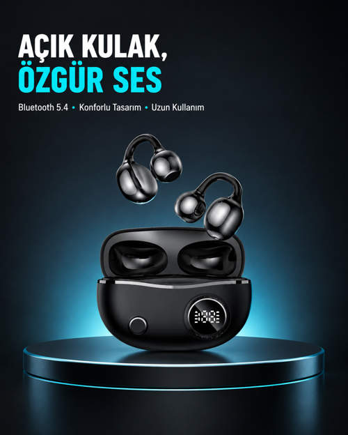popüler Açık Kulak Bluetooth Kulaklık 5.4 APTX Destekli Ergonomik Tasarım 2026
