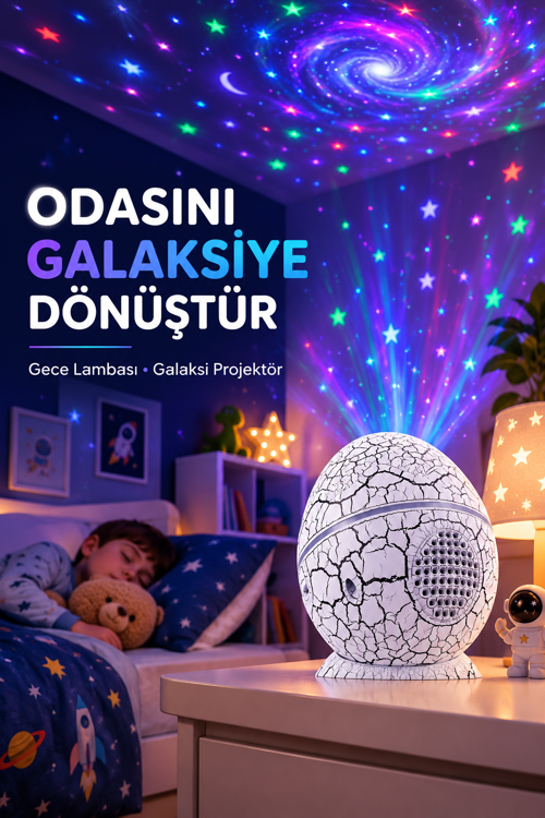 popüler Dinozor Yumurtası Galaksi Projektör Gece Lambası 4'ü 1 Arada – Bluetooth Hoparlörlü