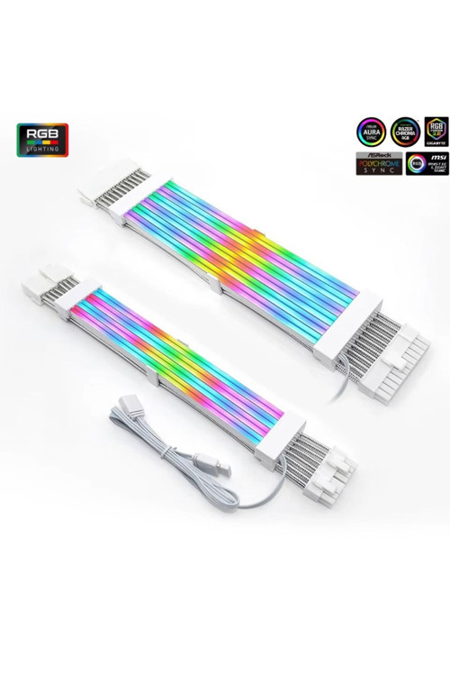 A-Rgb Sleeved Kablo Set Rgb Uzatma Kablo ( 1X24 Pin Anakart + 2X8 Pin Ekran Kartı )