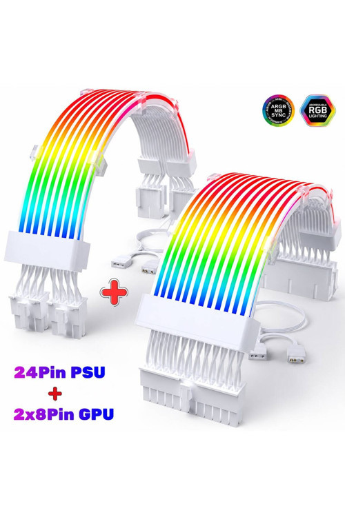 A-Rgb Sleeved Kablo Set Rgb Uzatma Kablo ( 1X24 Pin Anakart + 2X8 Pin Ekran Kartı )