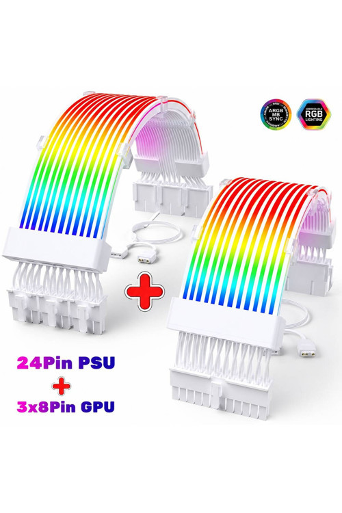 A-Rgb Sleeved Kablo Set Rgb Uzatma Kablo ( 1X24 Pin Anakart + 3X8 Pin Ekran Kartı )