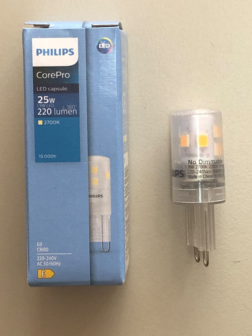 3 ADET PHILIPS COREPRO G 9 LED KAPSÜL 1.9W =25W 220 LÜMEN 2700K SARI