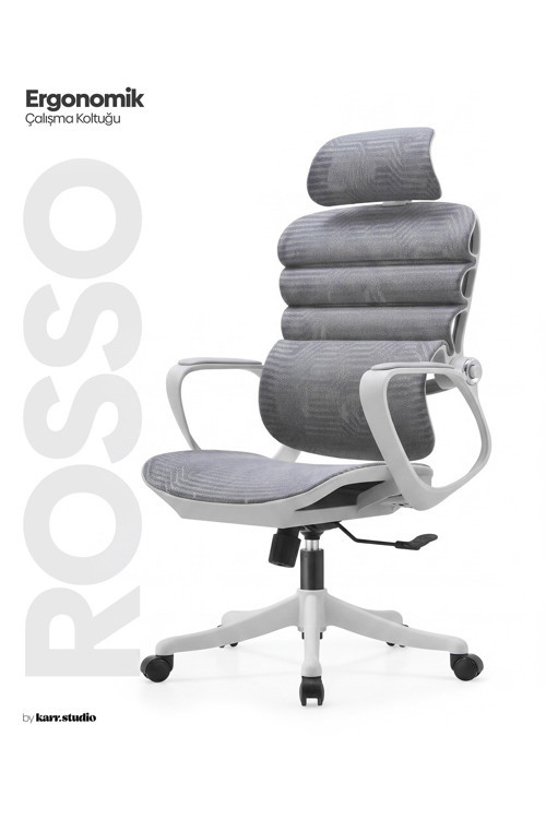 Rosso Ergonomik Çalışma Koltuğu - Sabit Kolçak - Gri