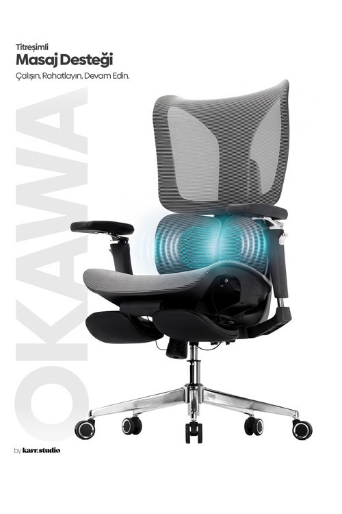 Okawa Titreşimli Masaj Destekli Ergonomik Çalışma Koltuğu - Siyah