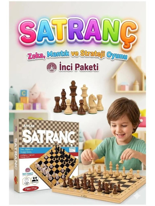 Profesyonel Görünümlü Ahşap Satranç Seti Çocuklar İçin Zeka Geliştirici Eğitici Oyun