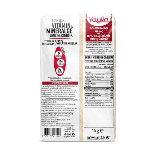 Gönen Baldo Pirinç ve Zenginleştirilmiş Pirinç Ürünü (D+B9+Fe) 1 kg x5