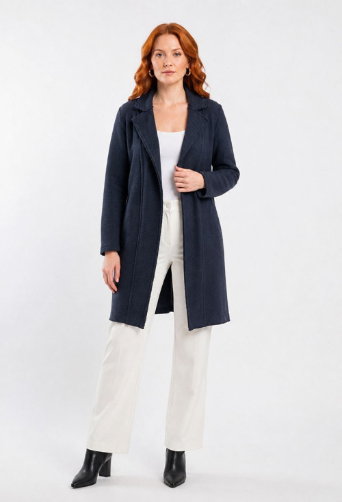 Kadın Slim Fit Lacivert Rahat Kesim Ceket Uzun