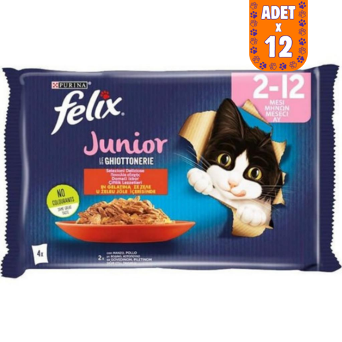 Multipack Junior Sığır Etli ve Tavuklu Yavru Kedi Yaş Maması 4x85 Gr 12 Adet