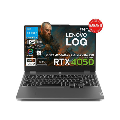 Loq 15IAX9 Intel Core I5-12600HX 12GB 1tb SSD Geforce Rtx 4050 6gb (105W) 15.6" Fhd IPS Panel 144Hz Freedos Taşınabilir