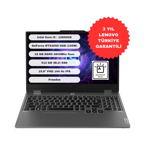 Loq 15IAX9 GTI32 Intel Core I5 12600HX 32GB 512GB SSD RTX4050 Freedos 15.6'' Fhd Taşınabilir Bilgisayar 83GS00PETR