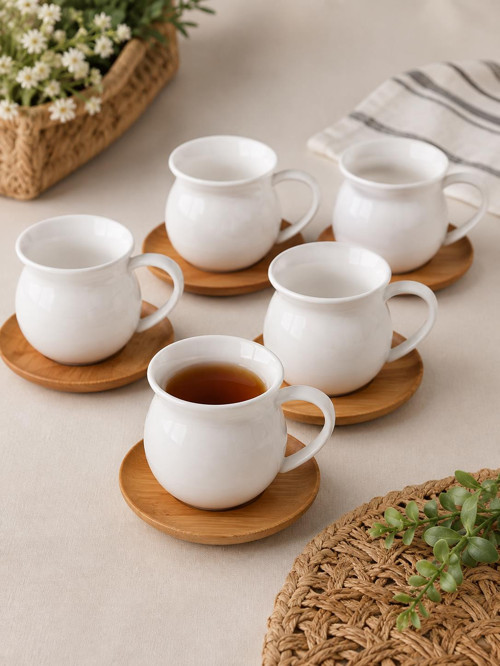 6 Kişilik Bambu Tabaklı Çay Fincanı, Neskafe 200ml
