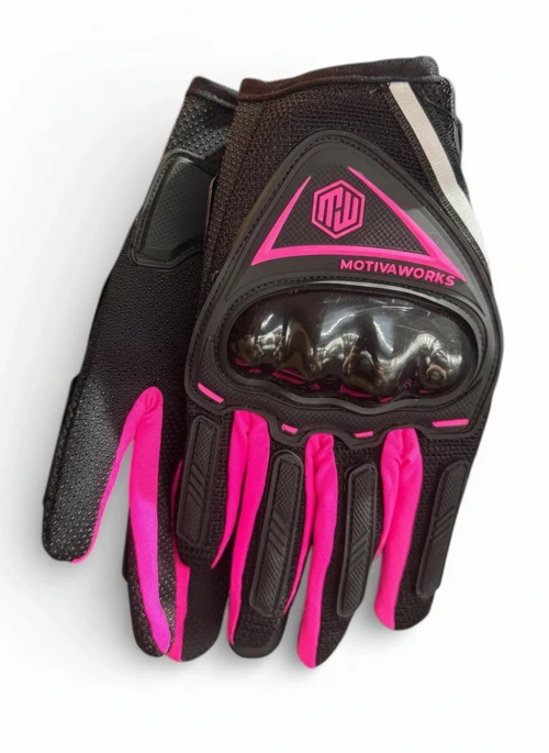 Works Pembe Uzun Kadın Tam Parmak Motosiklet Eldiveni MW150P