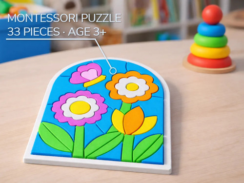 Montessori Çiçek Bahçesi Puzzle | 33 Parça Eğitici Yapboz Oyuncağı | 3+ Yaş