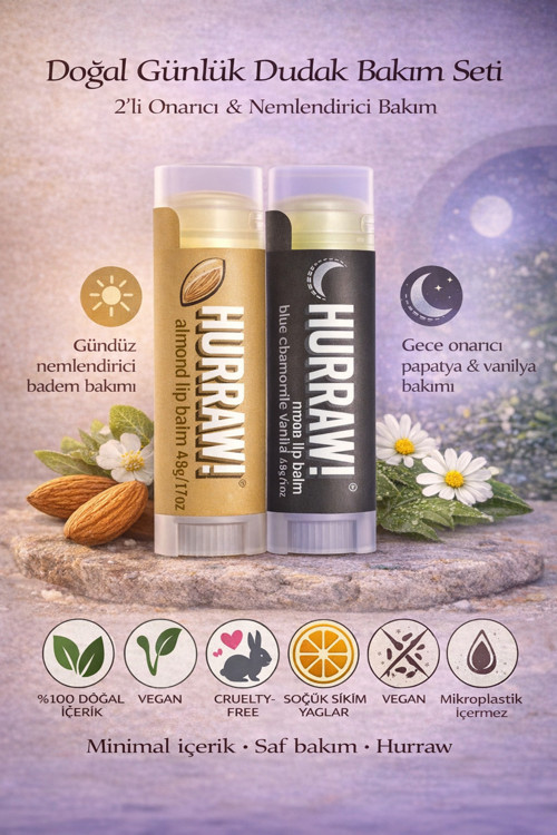 Almond Ve Moon Dudak Balmı 2’Li Set %100 Doğal Vegan Gece Ve Günlük Bakım