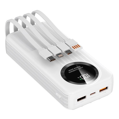IP-G220 20000mAh PD20W+QC3.0 Dahili Kablolu Beyaz LCD Taşınabilir Pil Şarj Cihazı Powerbank (
