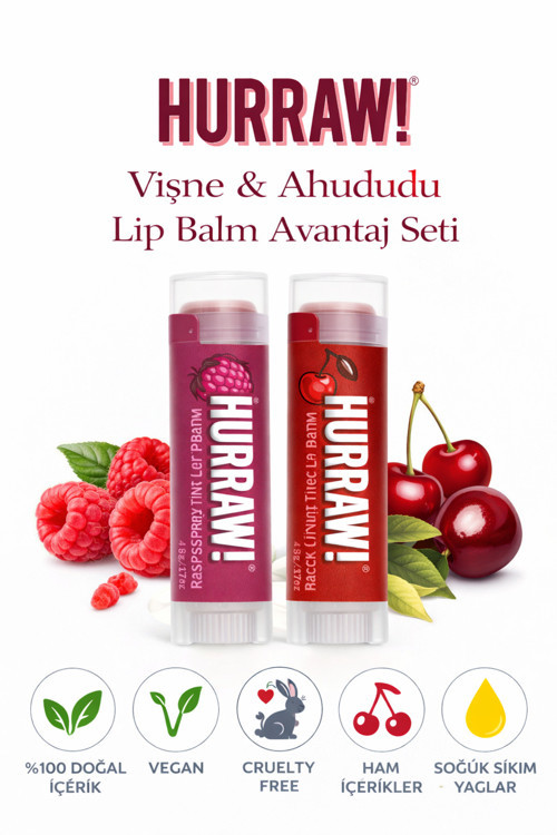 ! Vişne & Ahududu Dudak Balmı 2’Li Set – %100 Doğal, Vegan, Günlük Dudak Bakımı