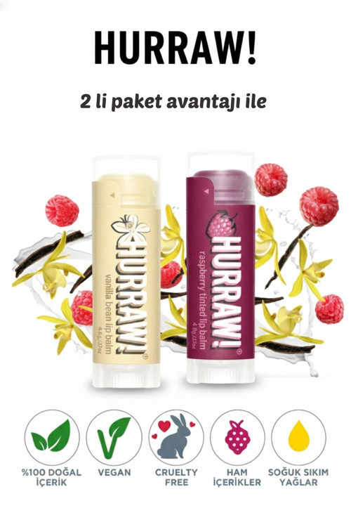 ! Ahududu & Vanilya Dudak Balmı 2’Li Set – %100 Doğal, Vegan, Günlük Dudak Bakımı