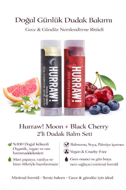 Moon + Black Cherry Dudak Balm Seti 2’Li Gece Onarıcı & Doğal Renkli Dudak Bakımı % 100 Doğal