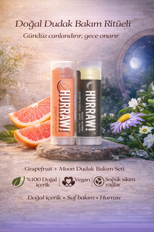 Moon Ve Pink Grapefruit Dudak Balmı 2’Li Set %100 Doğal Vegan Günlük Ve Gece Bakım