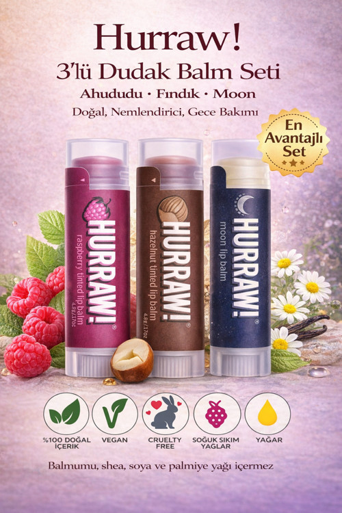 Gece & Gündüz Dudak Bakımı 3’Lü Set Vişne + Fındık + Moon Lip Balm