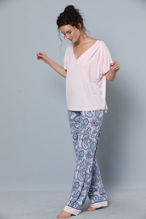 Kısa Kollu Viskon Pijama Takım