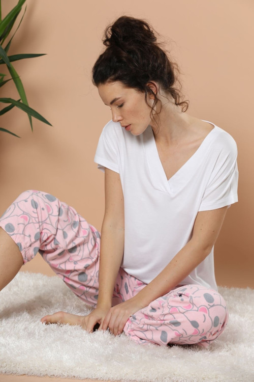 Kadın Desenli Kadife Pijama Altı